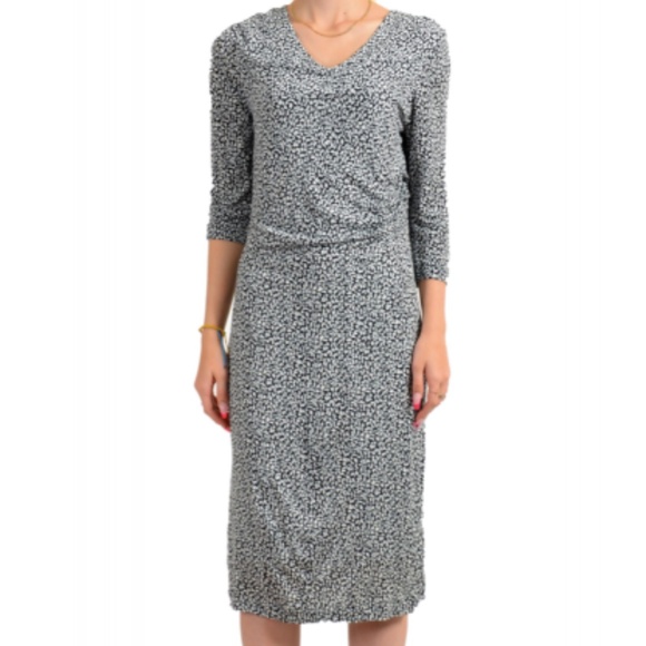 Hugo Boss Epona Black White Stretch 3/4 Sleeve Jersey Shift Midi Dress M - Picture 1 of 12